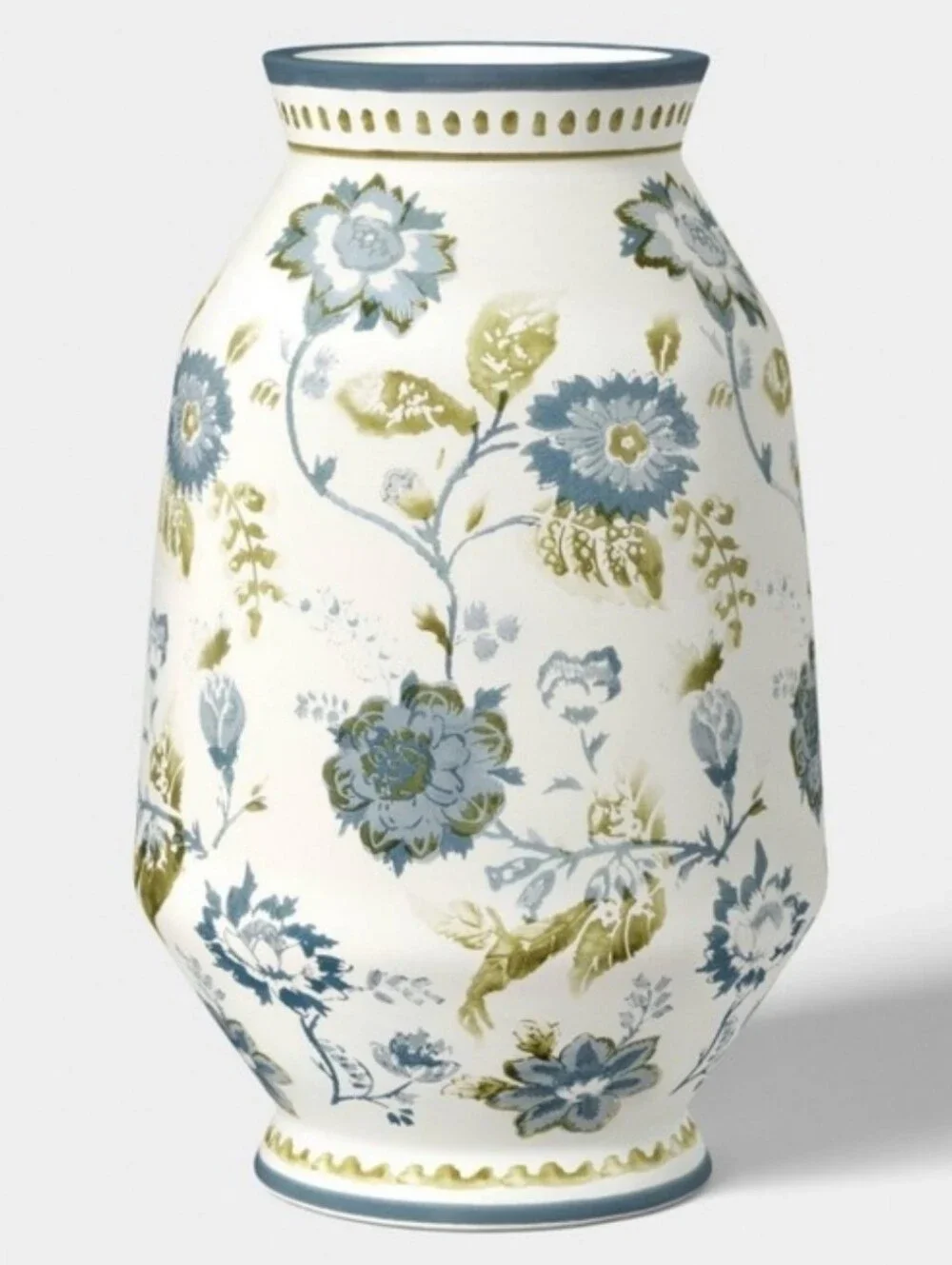 Ceramic Blue&Green Painted Floral Vase By Threshold
